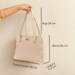 Bolsa feminina de couro legítimo com divisórias modelo Cibeli cor Off-White Scarpan. Medidas