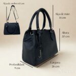 Bolsa em couro Safira feminina preta vista lateral com medidas