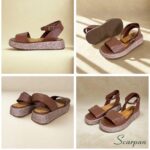 Detalhe da sandália feminina flatform em couro com palmilha confortável