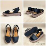 Sandália flat preta em couro detalhes