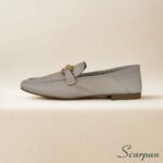 Mocassim com fivela em couro legítimo off white feminino elegante