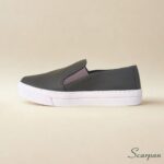 Tênis Slip On de Couro Cinza Escuro - 153.092