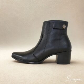 Bota feminina couro legítimo salto bloco detalhe lateral com zíper pret