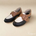 Mocassim tratorado em couro feminino colorido tricolor com fivela decorativa
