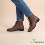Bota Feminina de Couro com Cadarço Serena Whisky