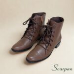 Par de botas de couro legítimo cano curto Whisky com cadarço regulável