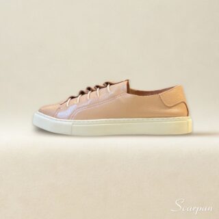 Tênis Casual Feminino de Couro Nude - Sofia